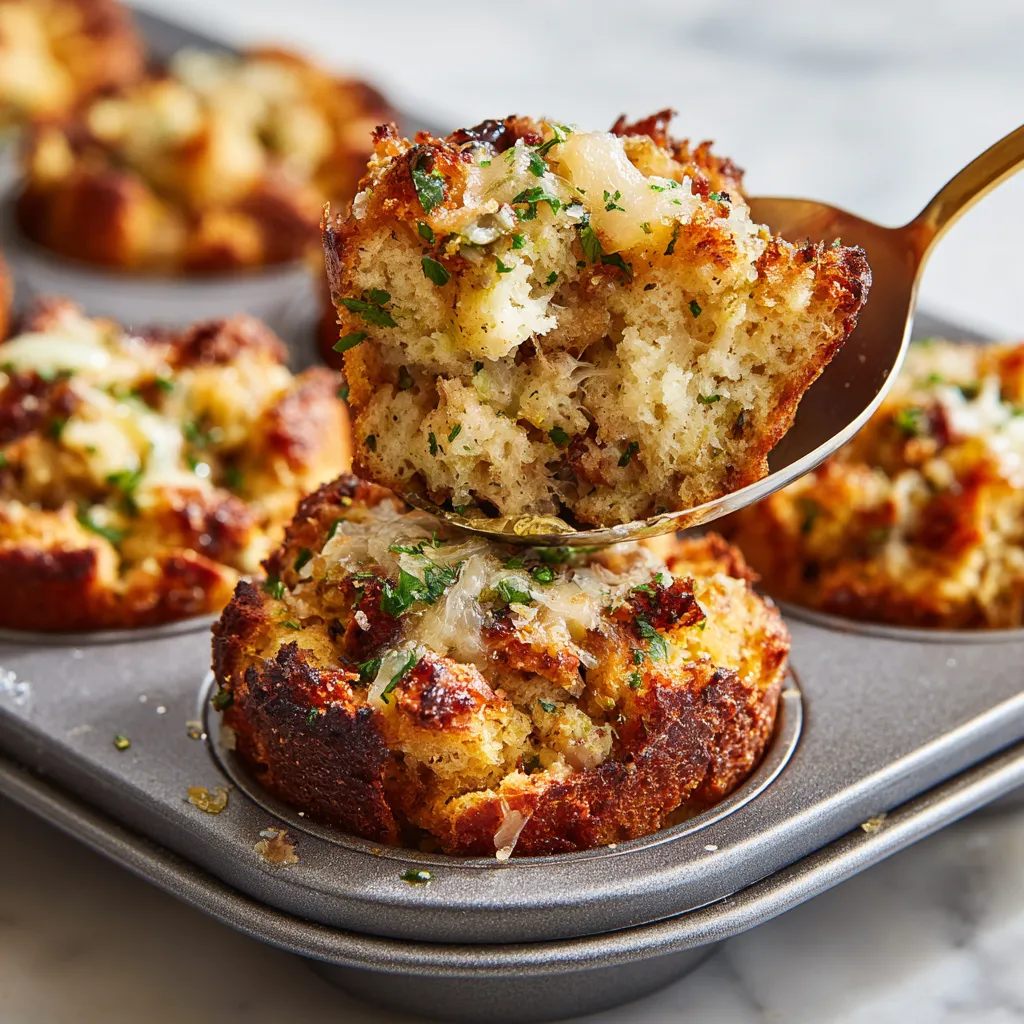 A fork is being used to eat a muffin with stuffing.