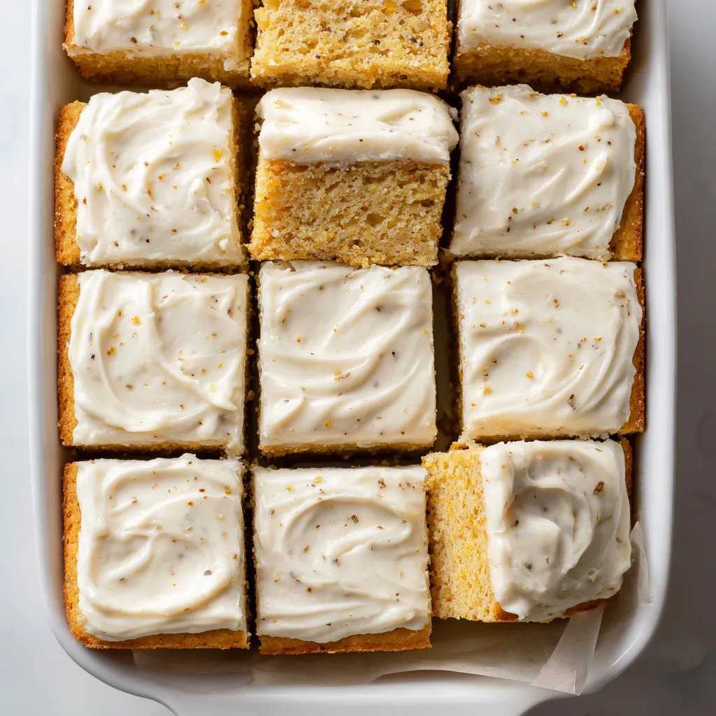A white plate with a square of cake on it.