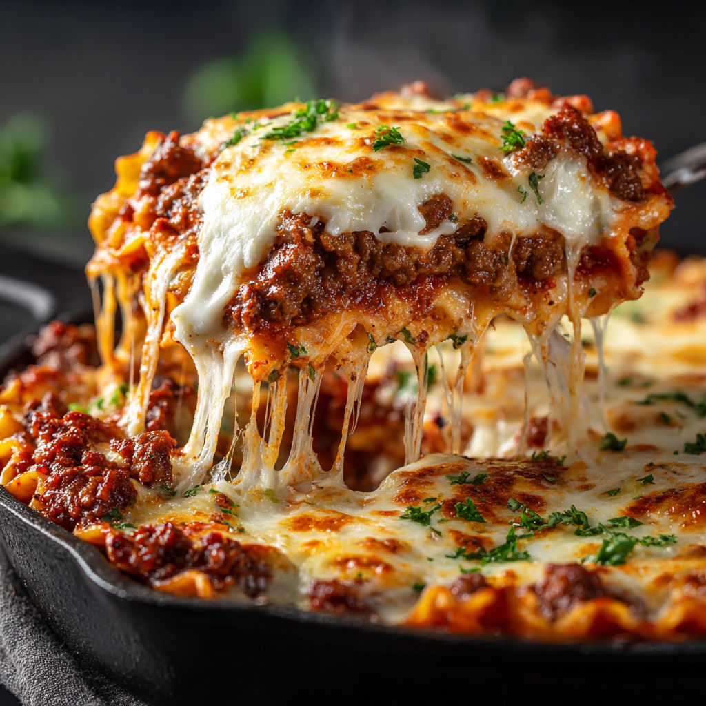 A close up of a delicious lasagna.