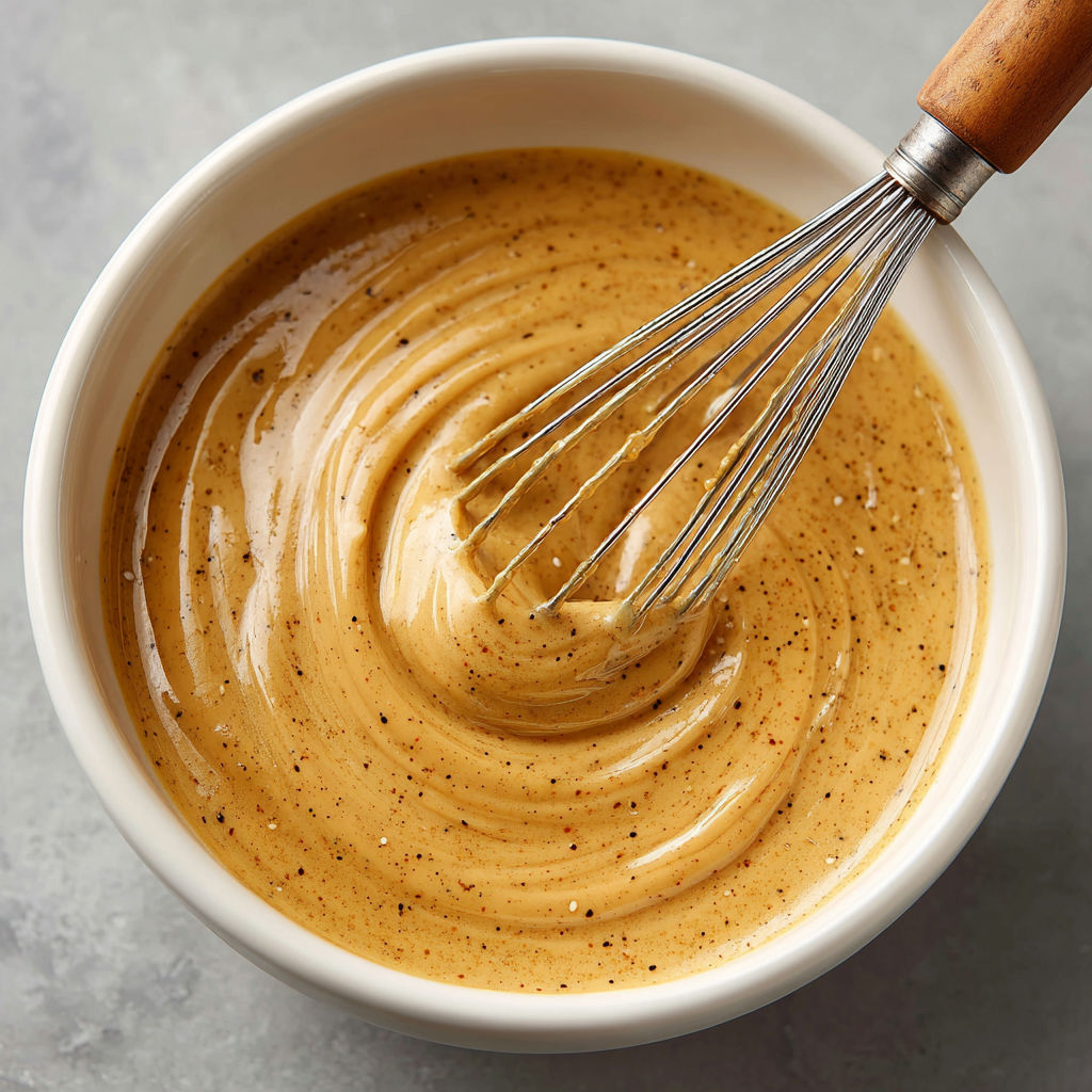 A wooden spoon in a bowl of sauce.