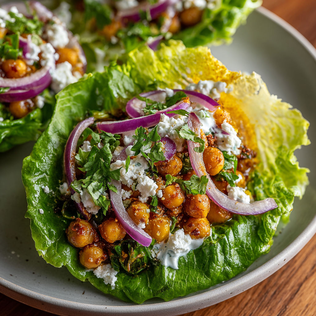A plate of vegetarian spiced chickpea wraps.