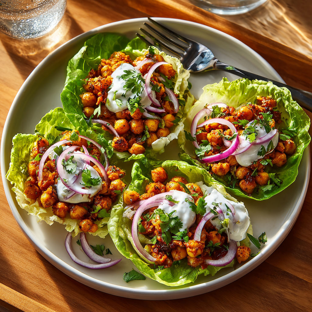 A plate of vegetarian spiced chickpea wraps.