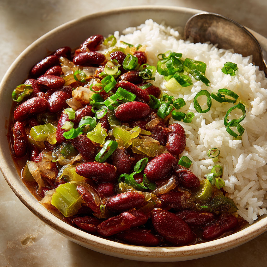A bowl of Cajun Red Beans and Rice.