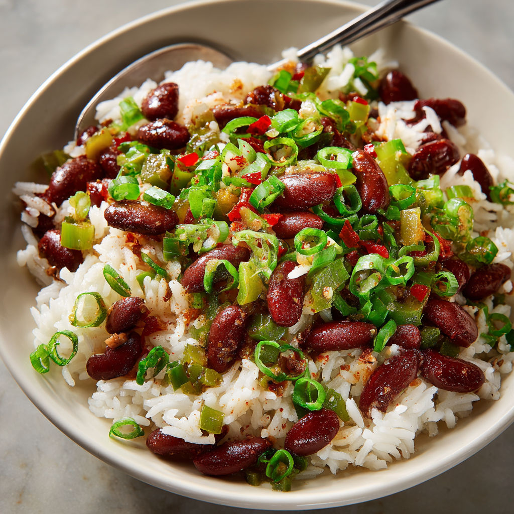 A bowl of rice and beans.