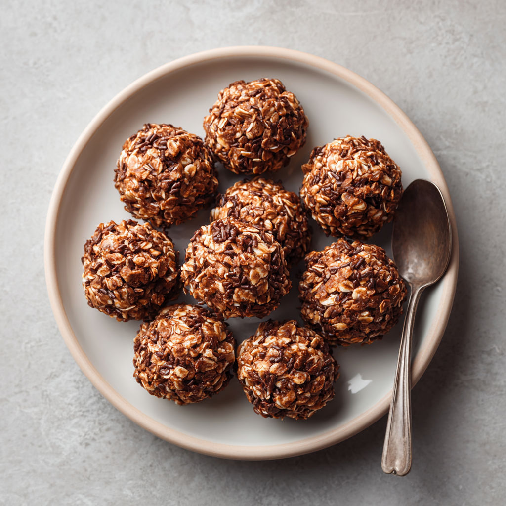 A plate of no-bake mini oatmeal cookies.