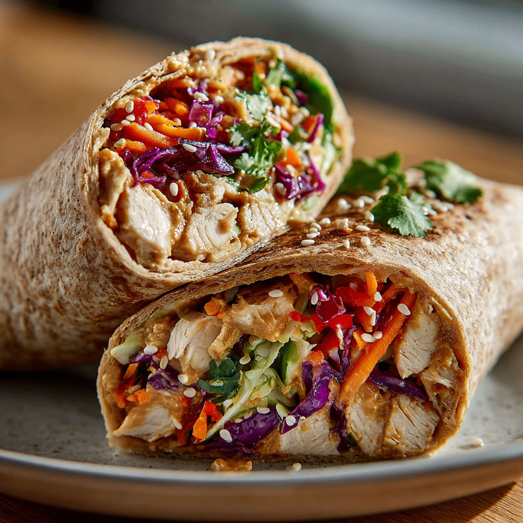 A plate of chicken and cabbage peanut wraps.