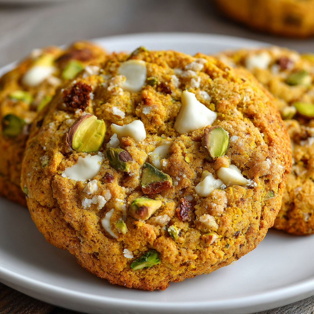 Golden turmeric cookies on a white plate.