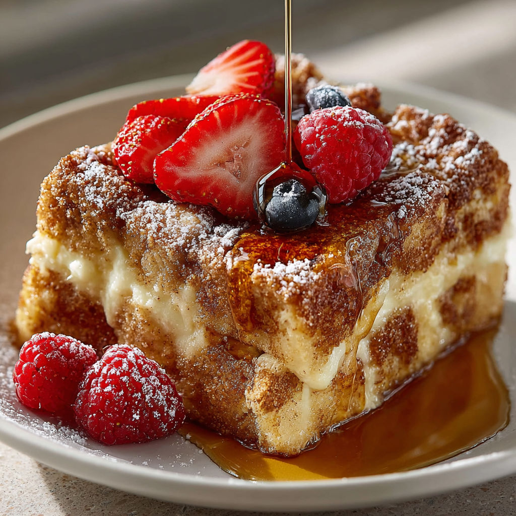 French toast with strawberries and blueberries.
