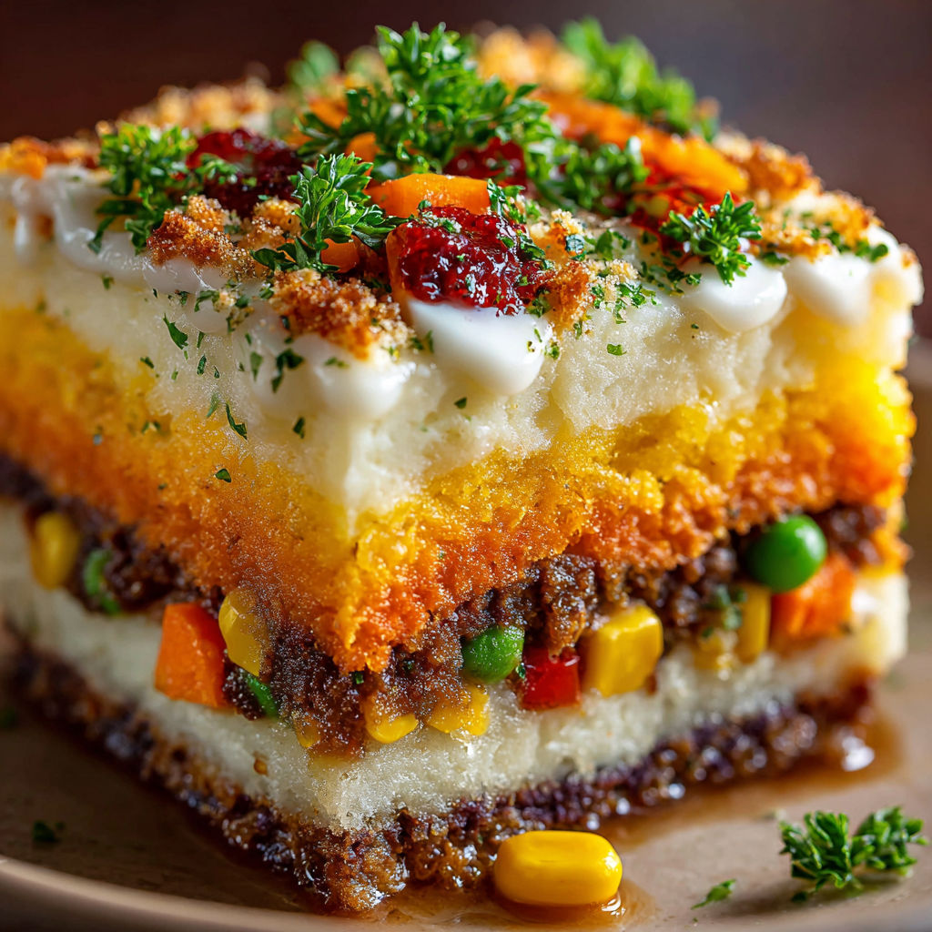 A close up of a rainbow shepherd's pie.