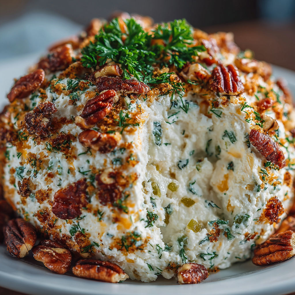 A plate of food with a nut on top.