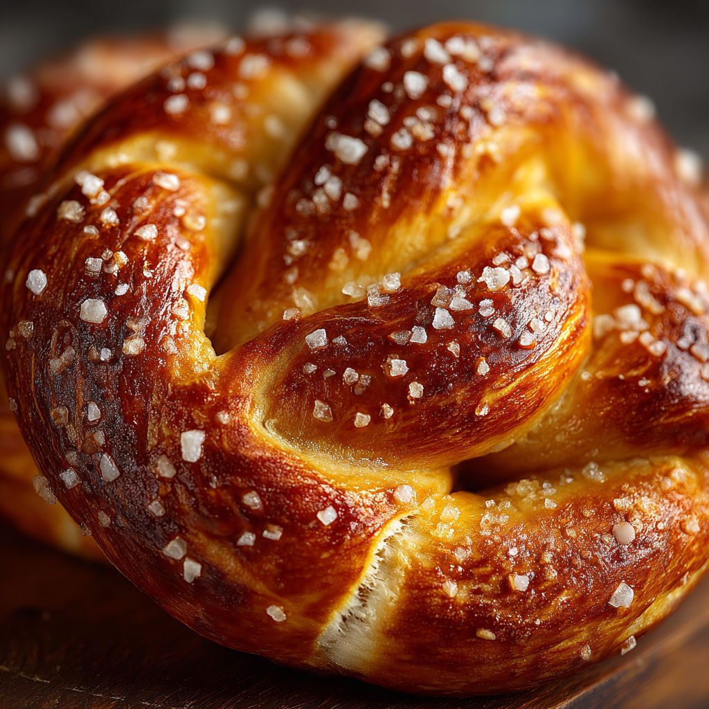A close up of a pretzel with sea salt.