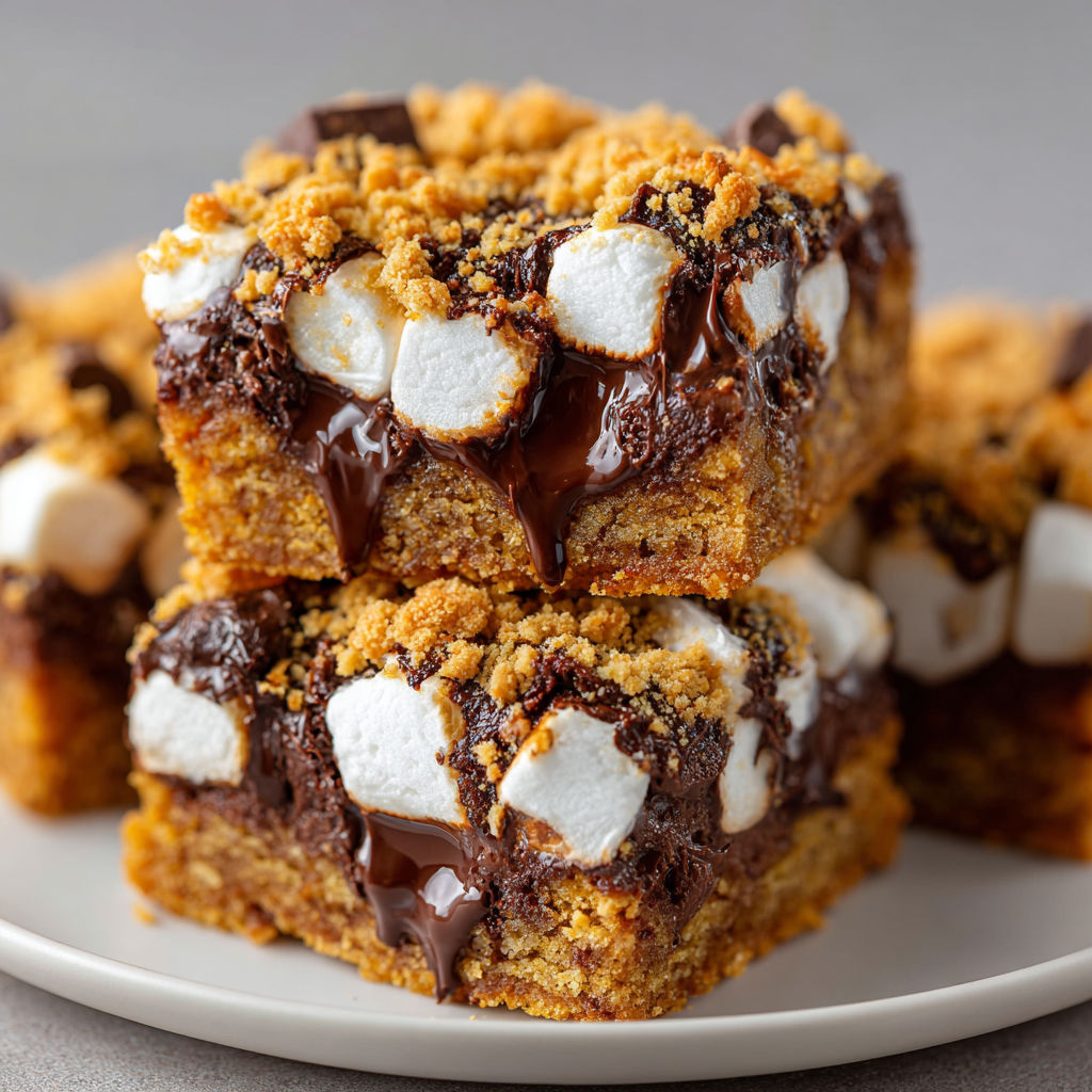 A plate of vegan pumpkin s'mores cookie bars.