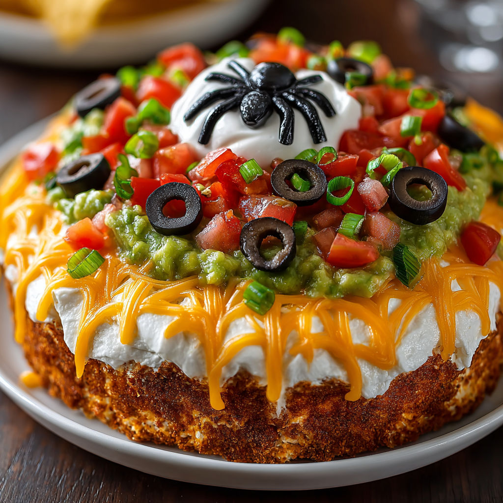 A plate of food with a spider on top.