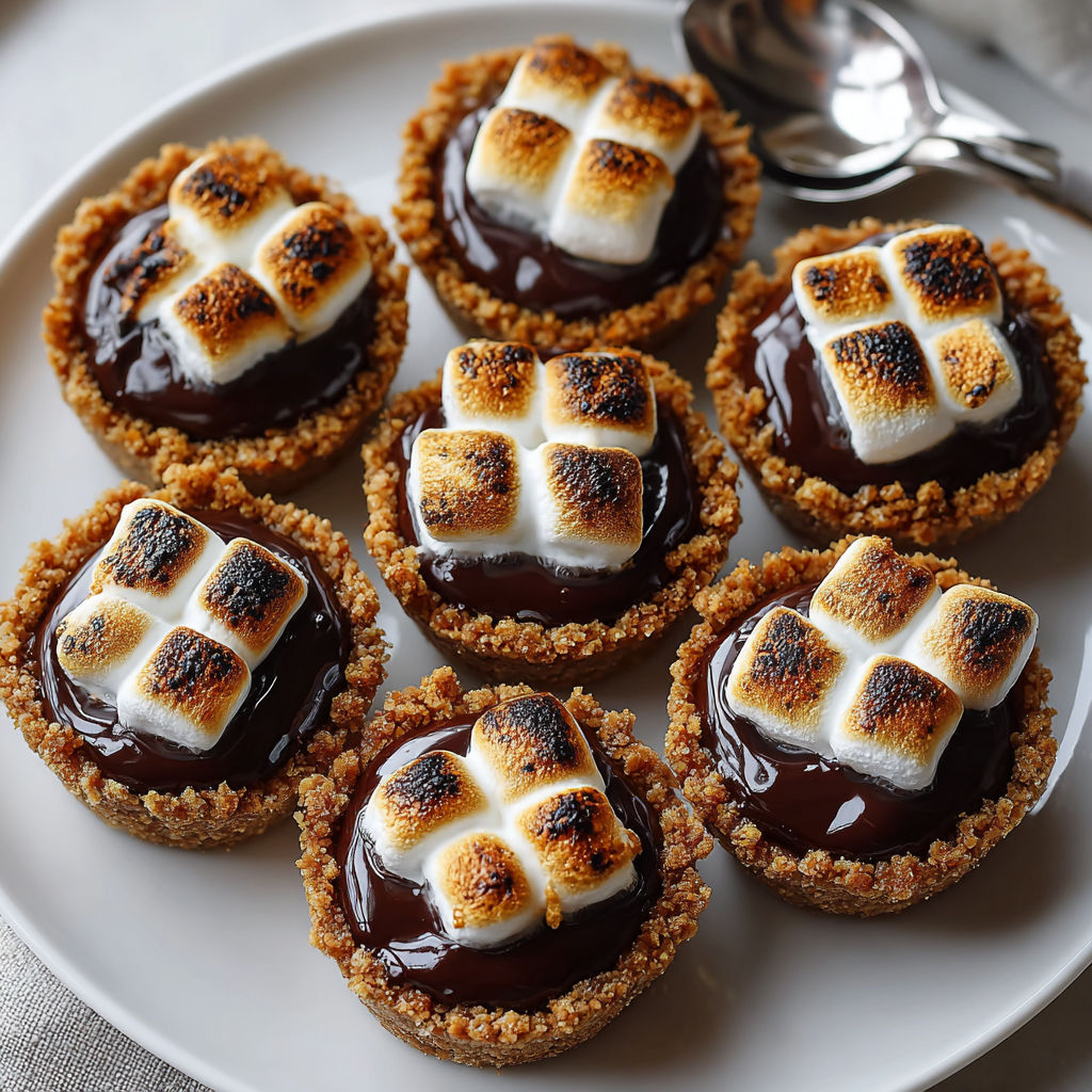 A plate of mini pumpkin s'mores pie cups.