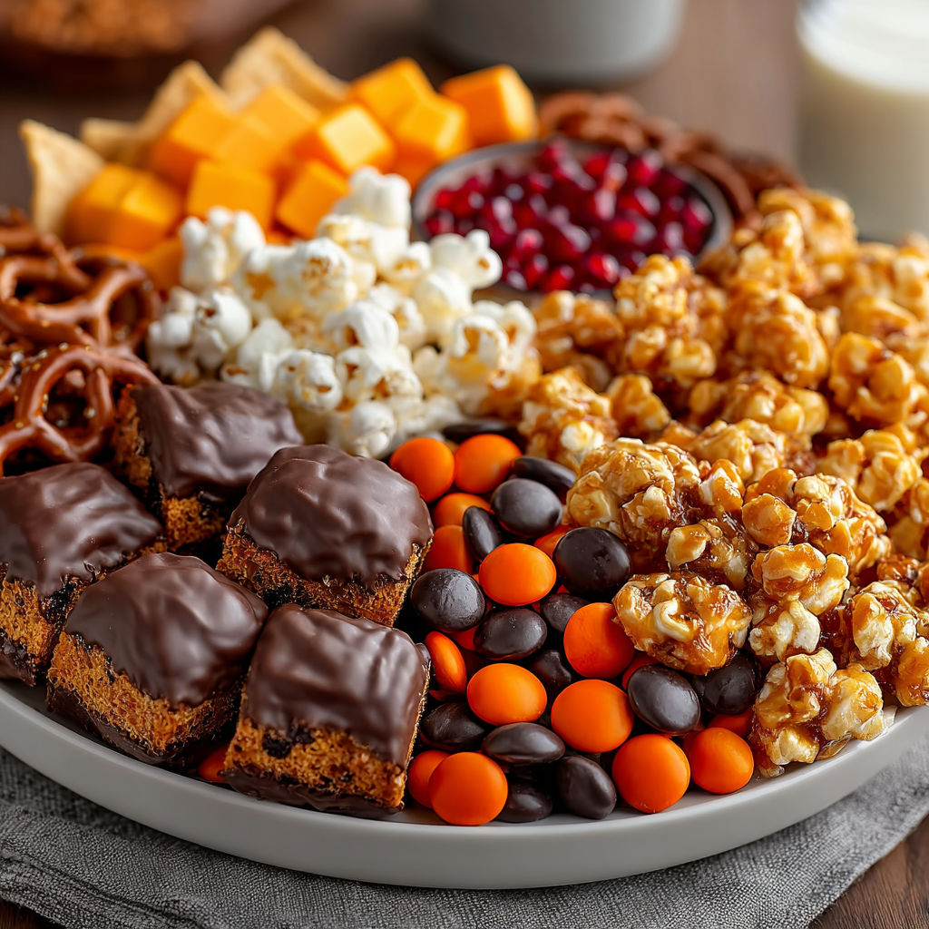 A plate of snacks with a variety of foods.