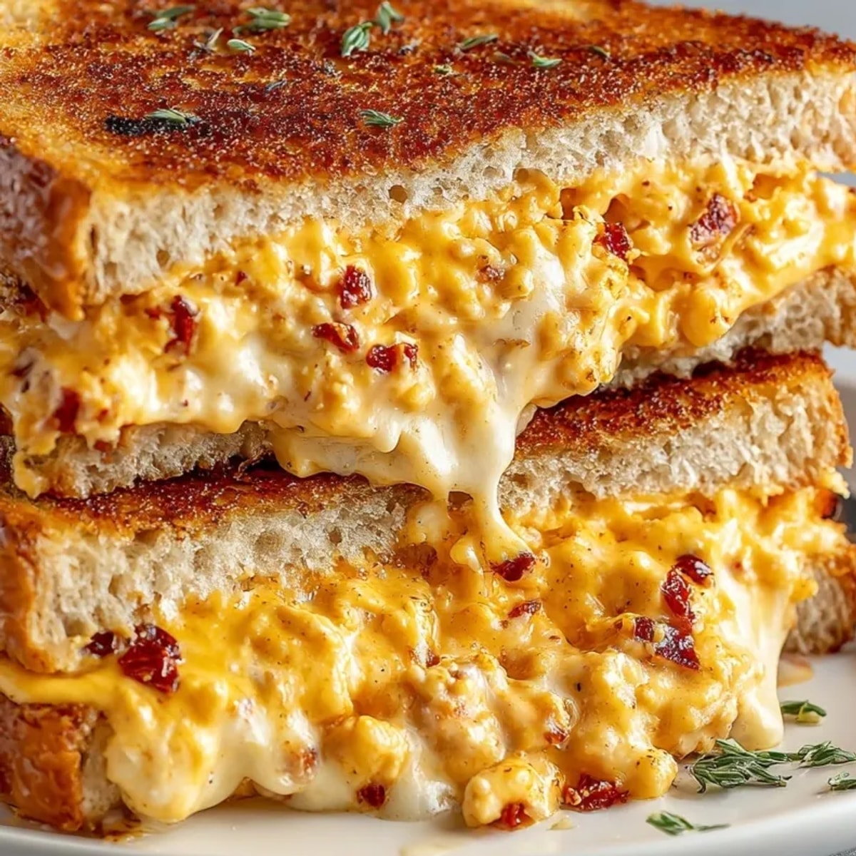 Golden Pimento Cheese Grilled Cheese oozing from crusty sourdough, ready to eat.