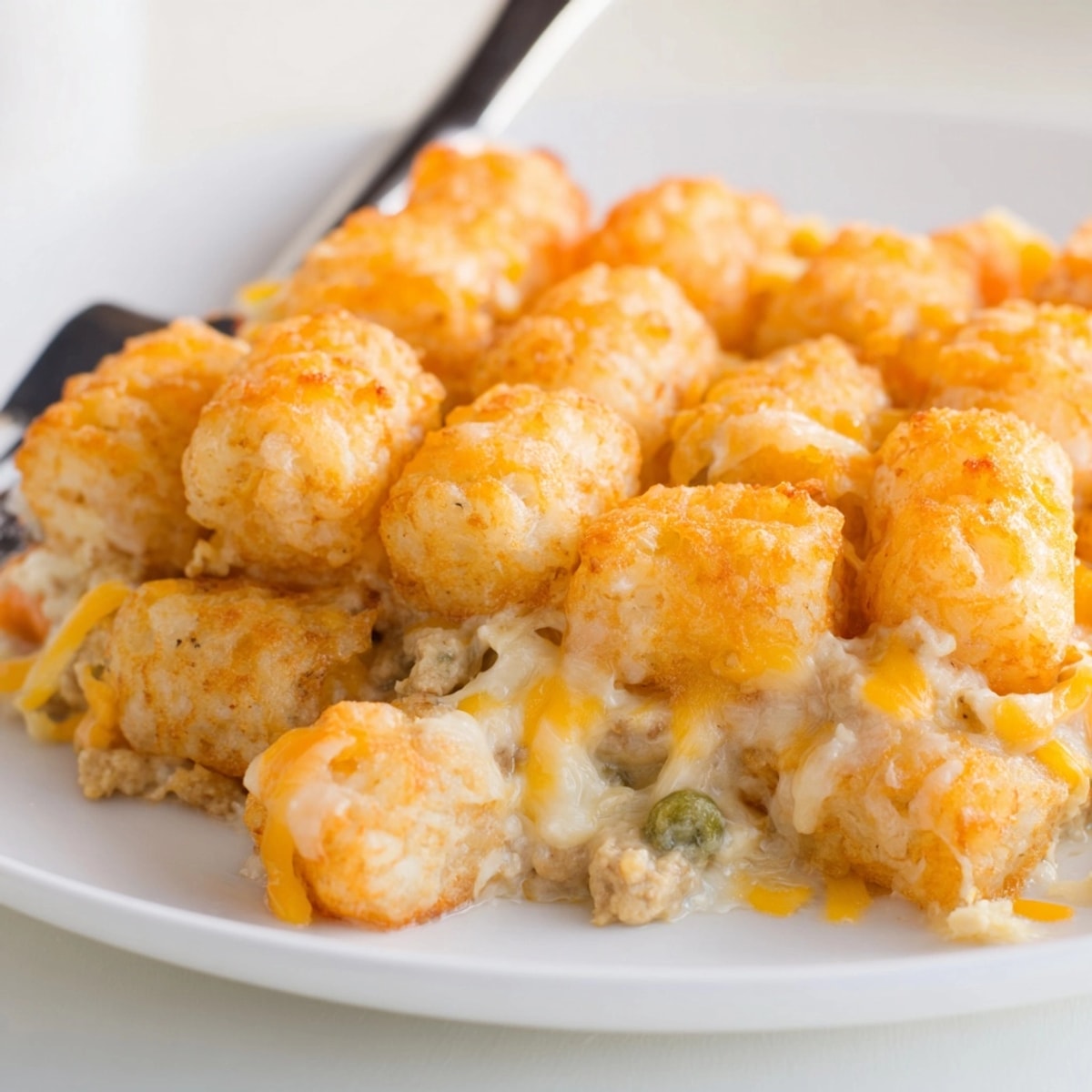 Baked Sweet Potato Tater Tot Casserole: ground turkey, vibrant veggies, bubbling cheddar cheese.
