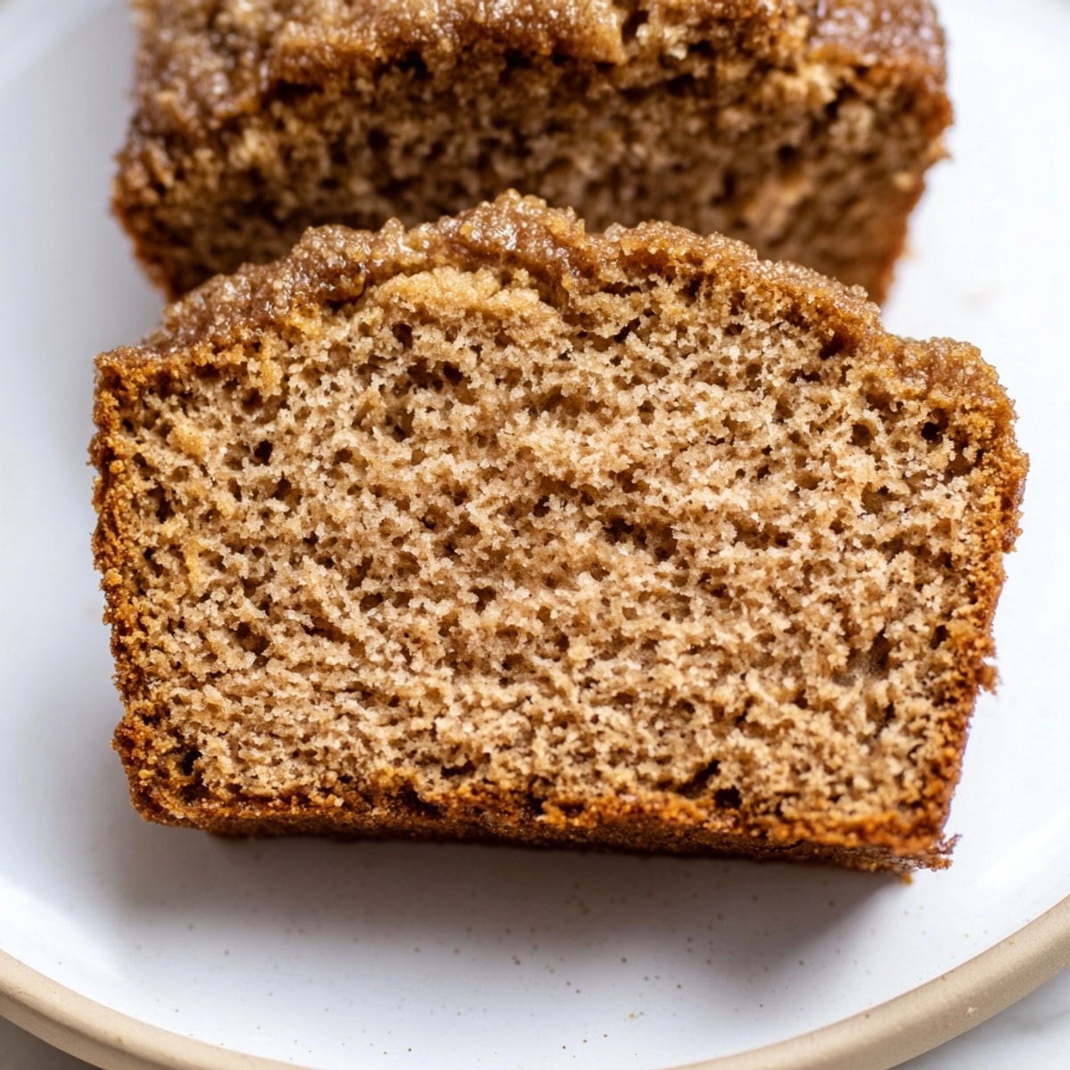 Golden brown Chai Spice Muffin Loaf, speckled with spices, fresh from the oven.