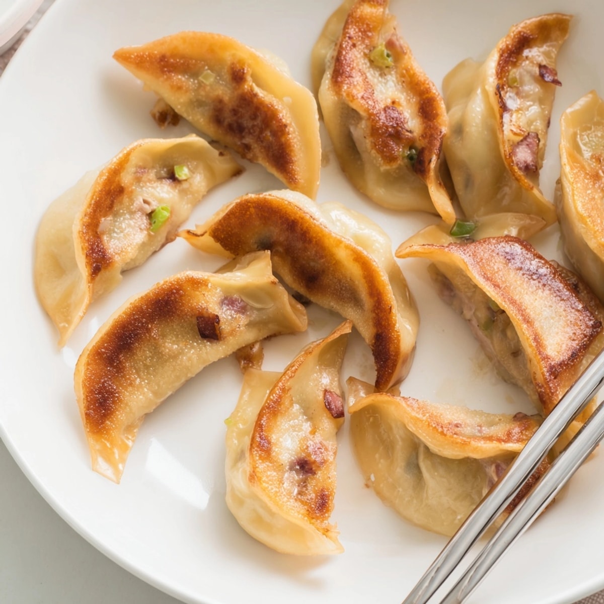 Golden Thanksgiving Turkey Pot Stickers, crispy and juicy, ready for dipping into savory sauce.