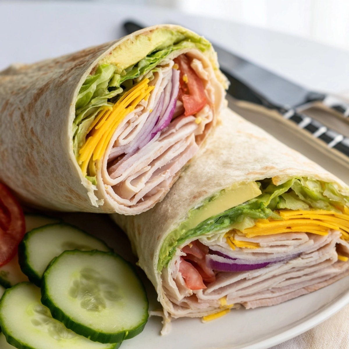Layered Avocado Ranch Turkey Wraps ready to eat, showcasing the dressing and fresh ingredients.