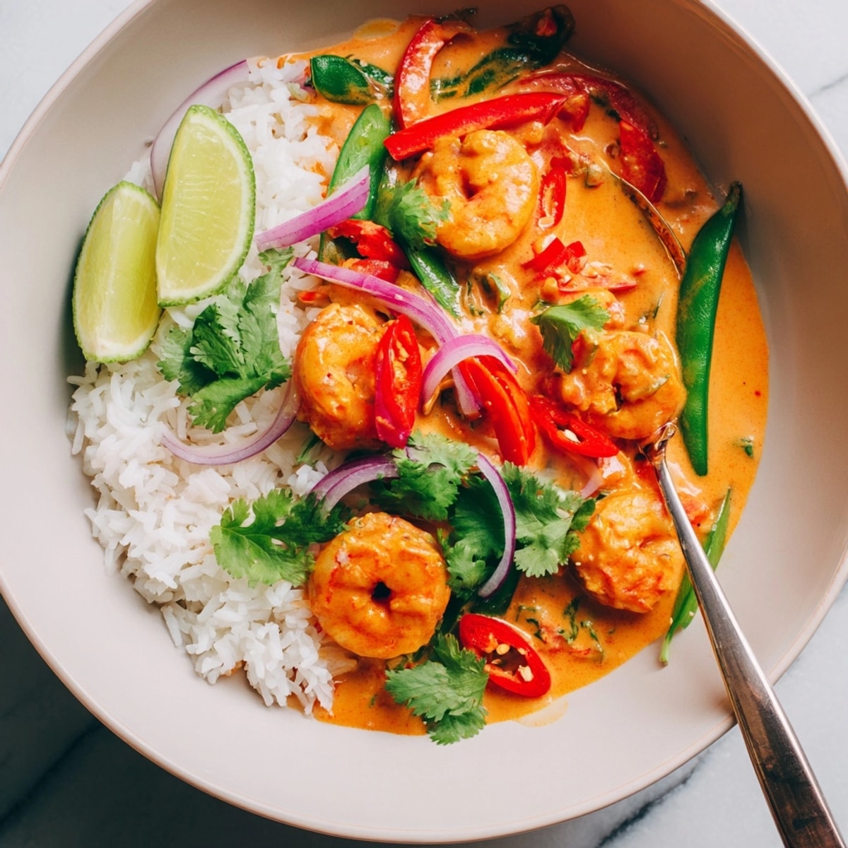 Vibrant Shrimp Coconut Curry Bowls, fragrant and creamy, served with rice and fresh veggies.