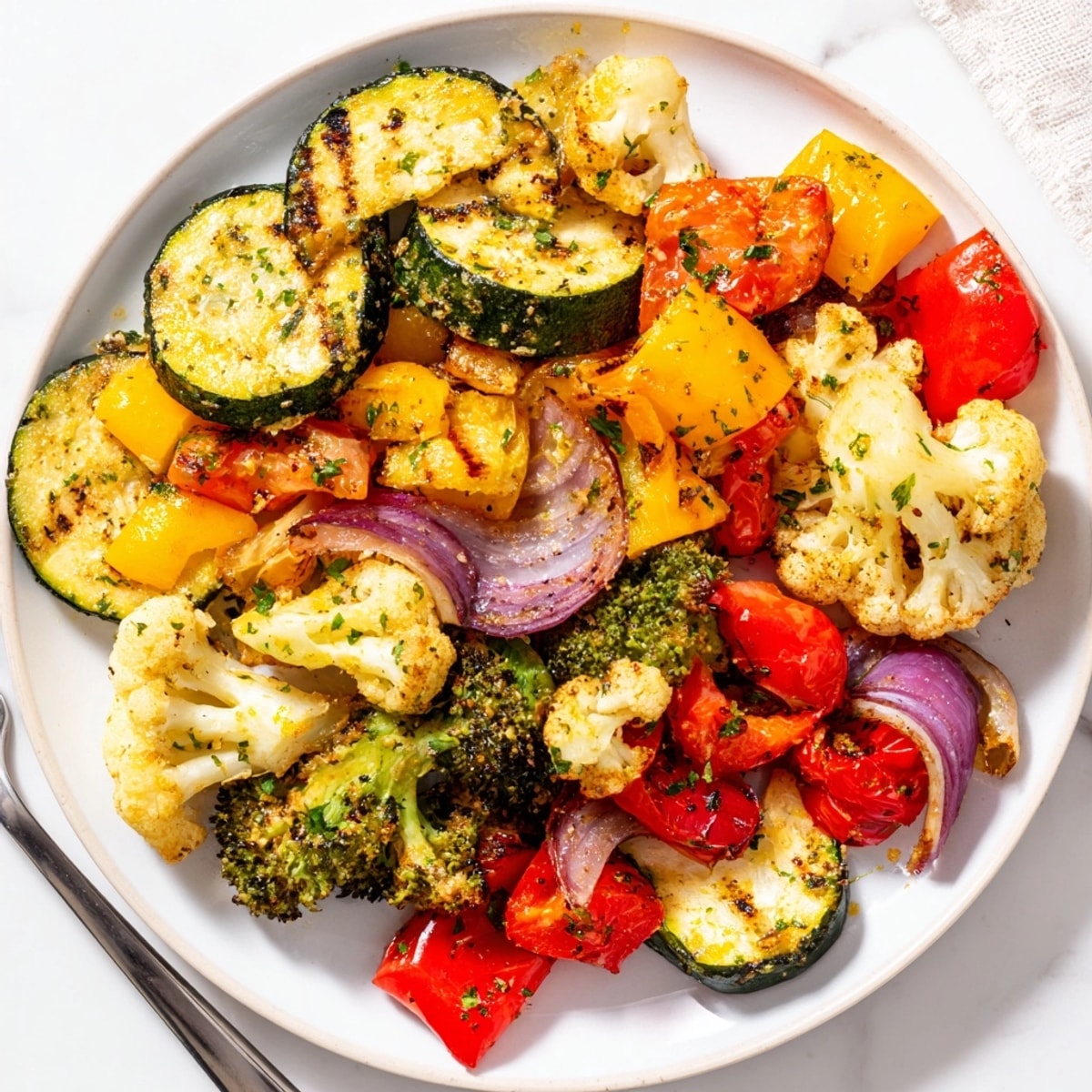 Golden Garlic Parmesan Roasted Veggies: A colorful, cheesy vegetable medley fresh from the oven.