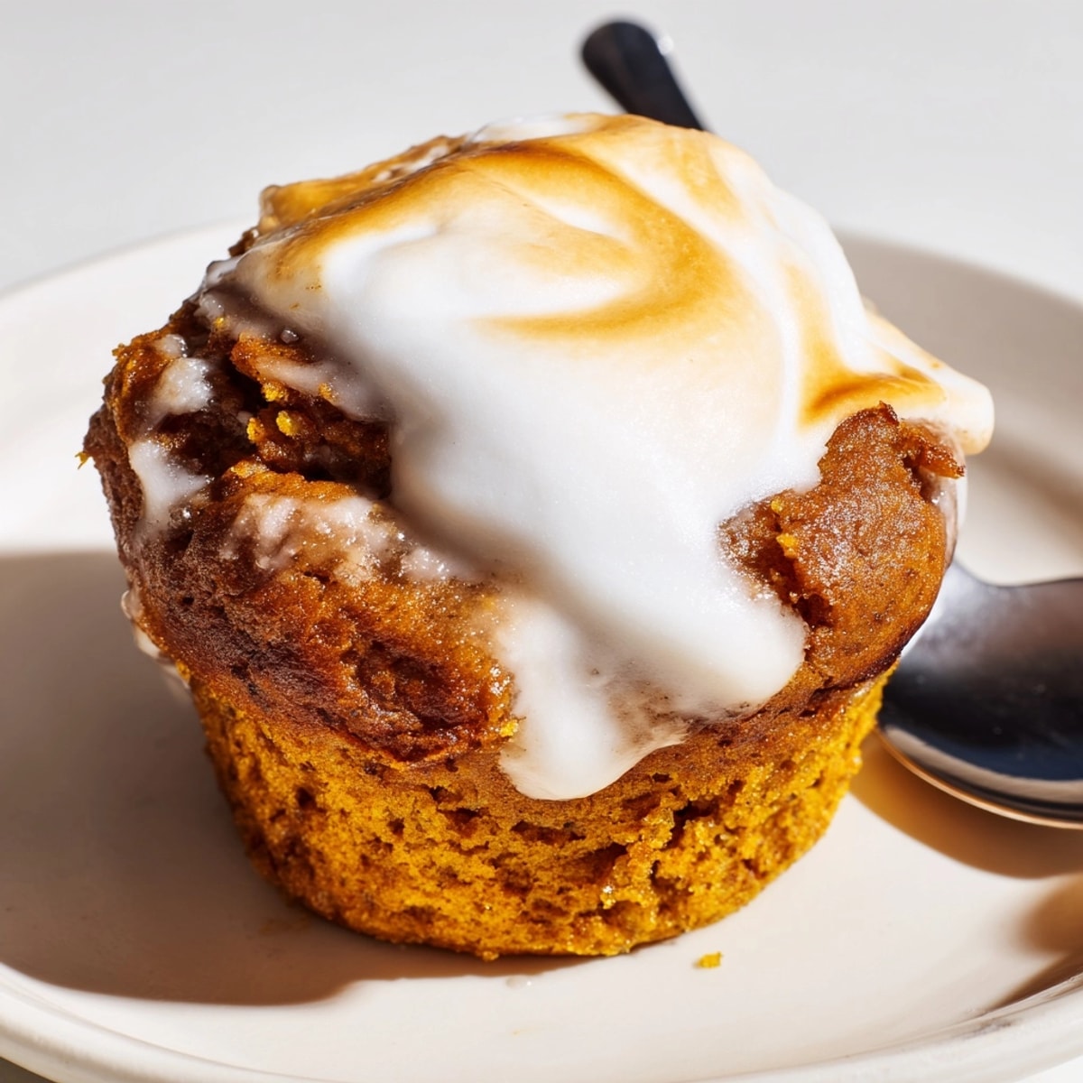 Warm, homemade pumpkin muffins with marshmallow swirl&#8212;autumn spices fill the air.
