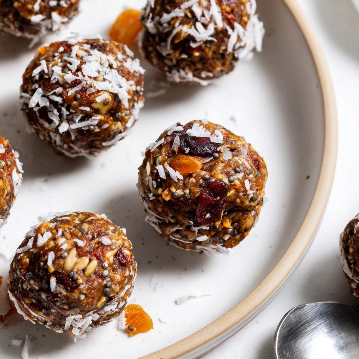 Close-up of Spiced Holiday Snack Energy Balls; a textured, delicious, and wholesome treat.