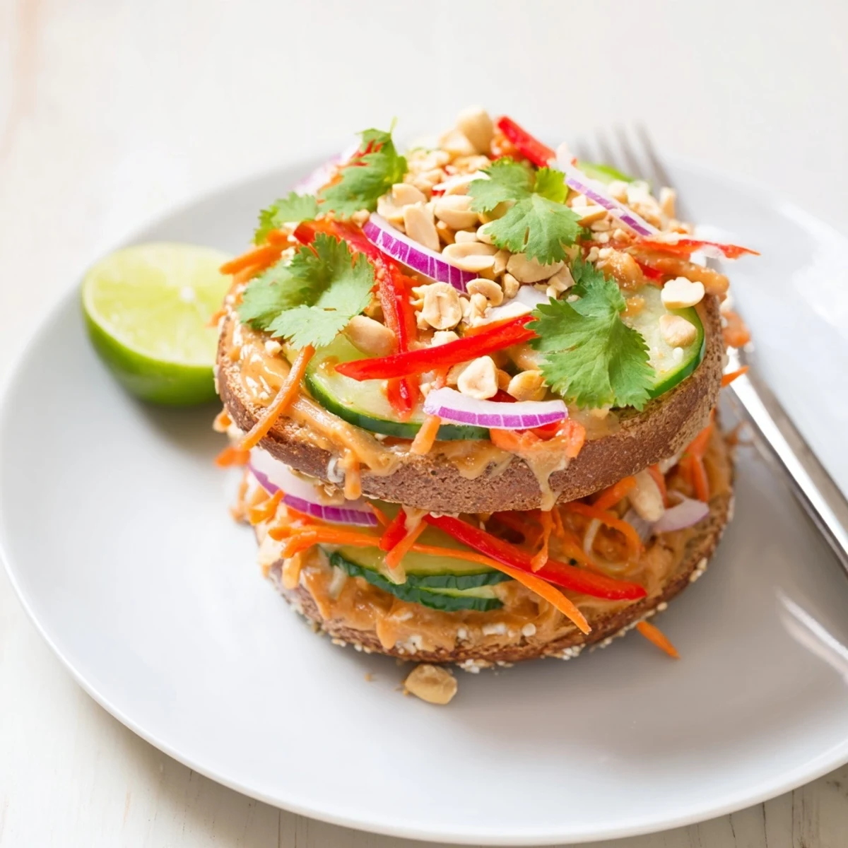 Thai Peanut Veggie Pizza Bagels