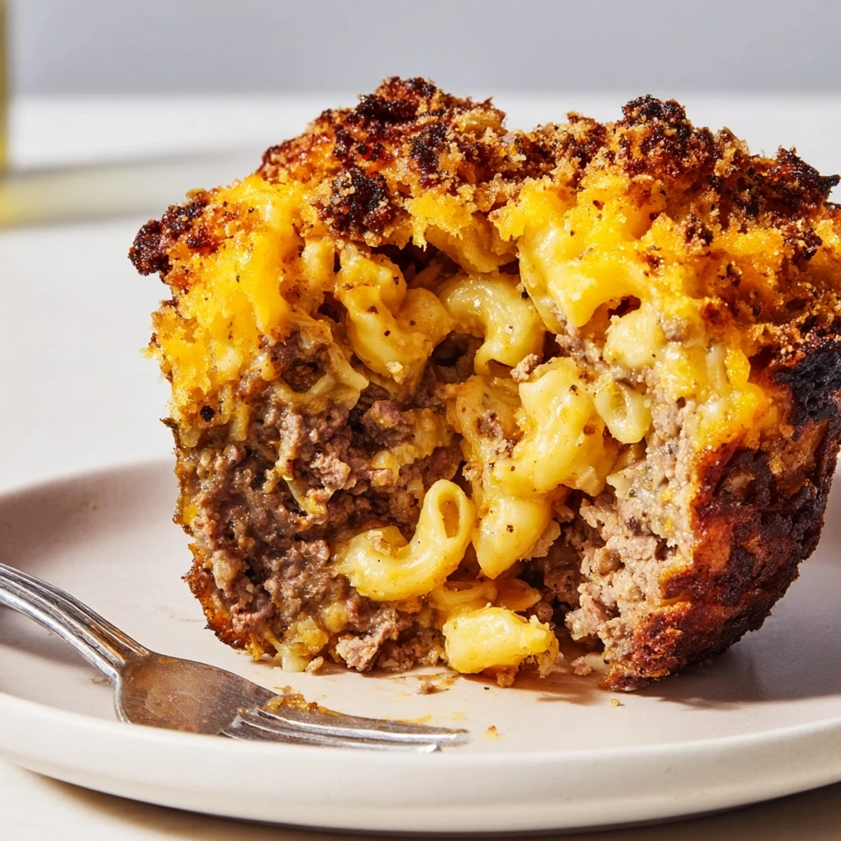 Mini Mac and Cheese Meatloaf Muffins topped with melted cheddar cheese, perfect for dinner.