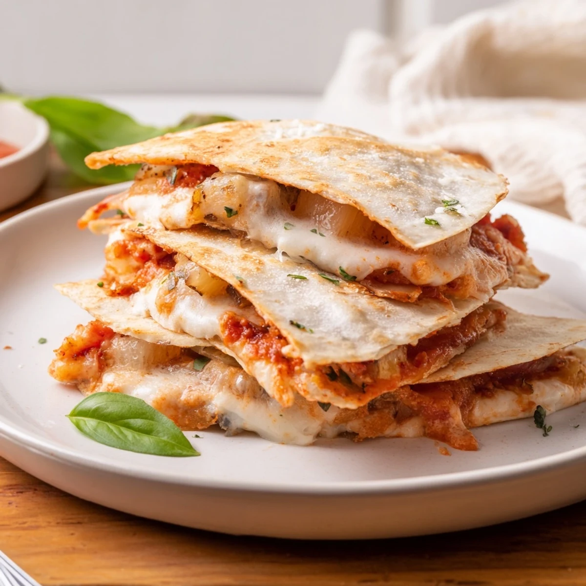 Golden-brown Cheesy Eggplant Parmesan Quesadillas, perfect for a comforting lunch or dinner.