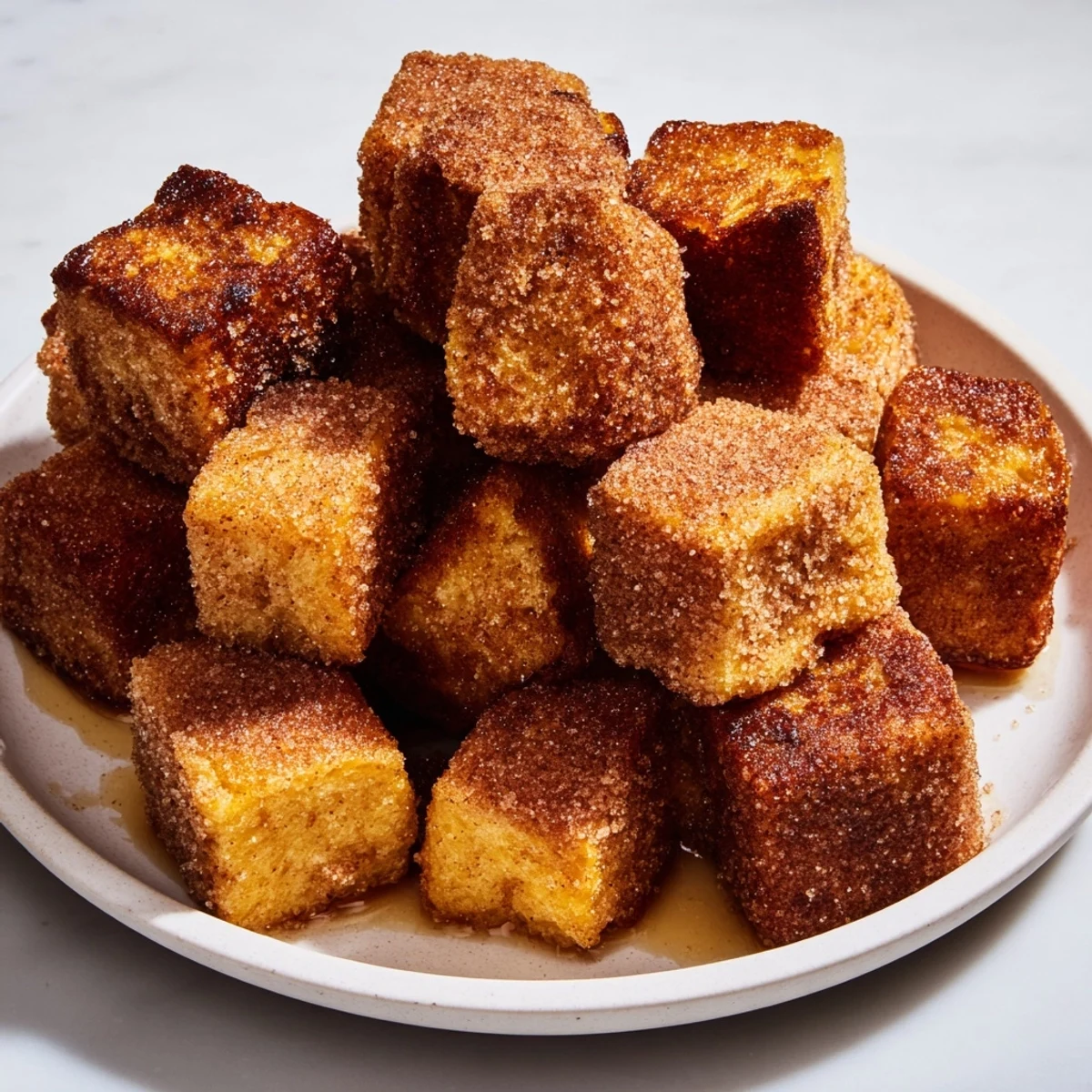 Irresistibly soft Cinnamon Brown Sugar French Toast Bites coated in warm, fragrant sugar.  