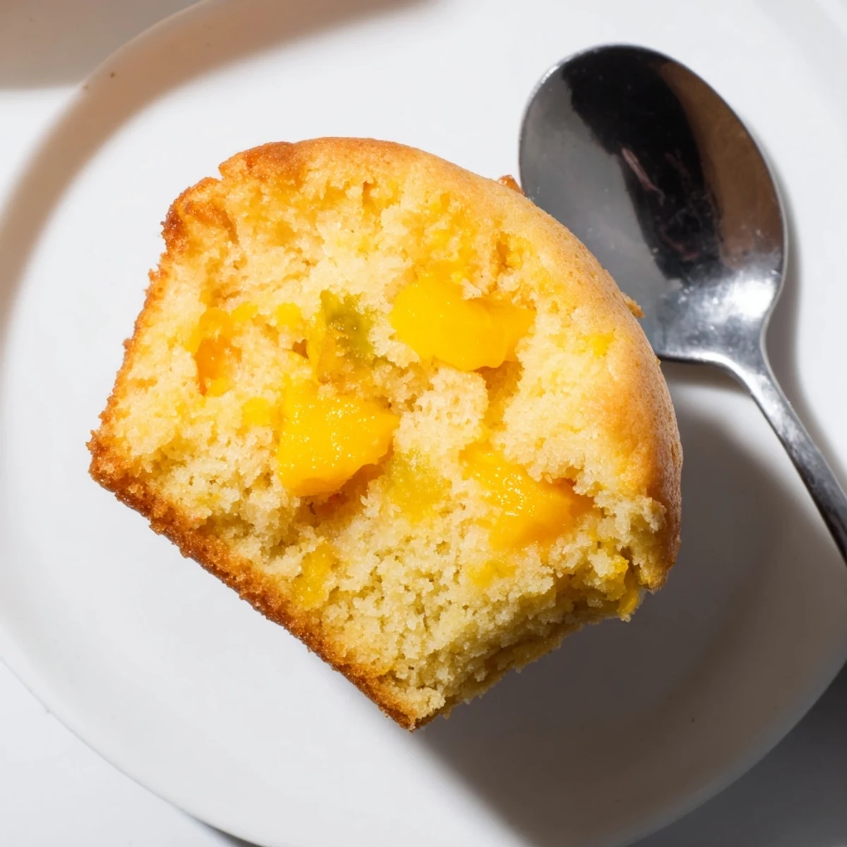 Fluffy Mango Lemon Ricotta Muffins topped with a hint of zesty lemon glaze.