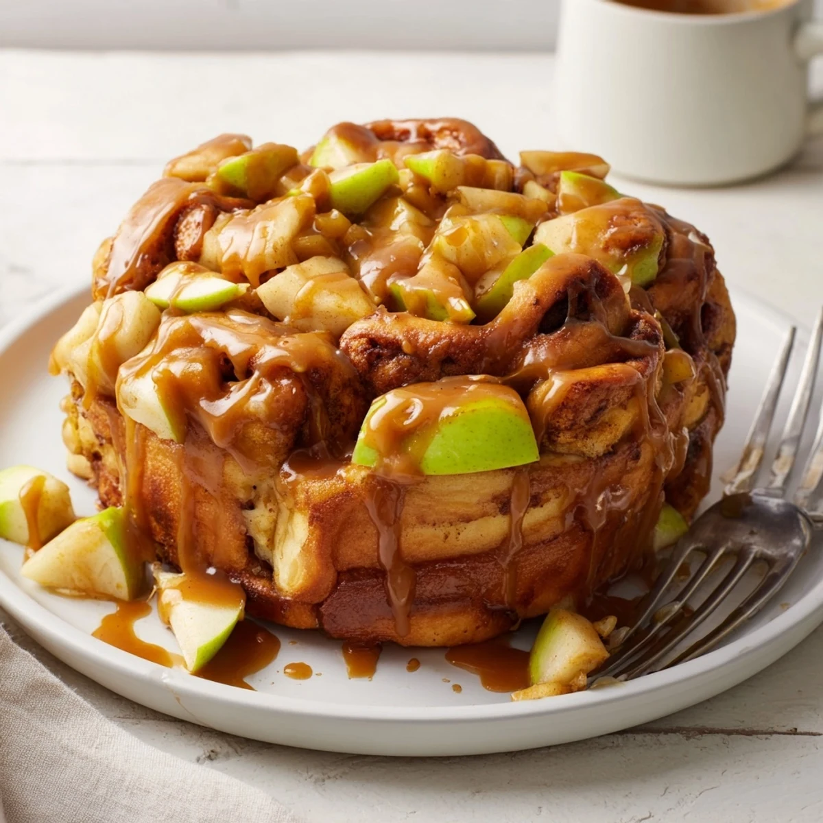 Golden brown Caramel Apple Cinnamon Roll Bake, ideal for cozy mornings and gatherings.