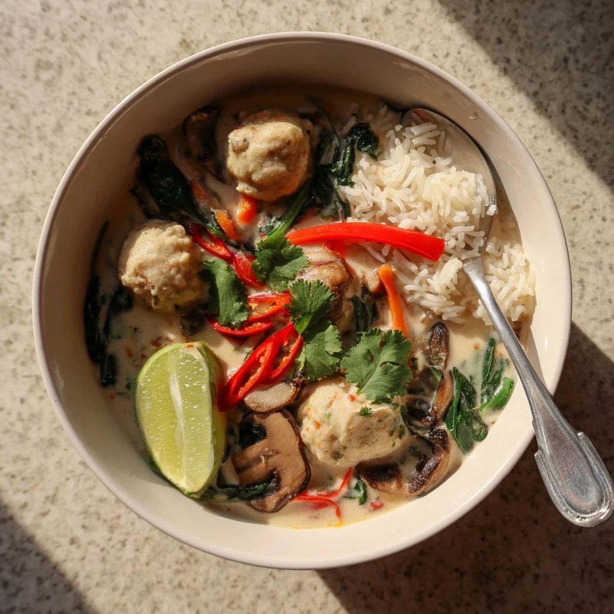 Thai Coconut Meatball Soup Bowls