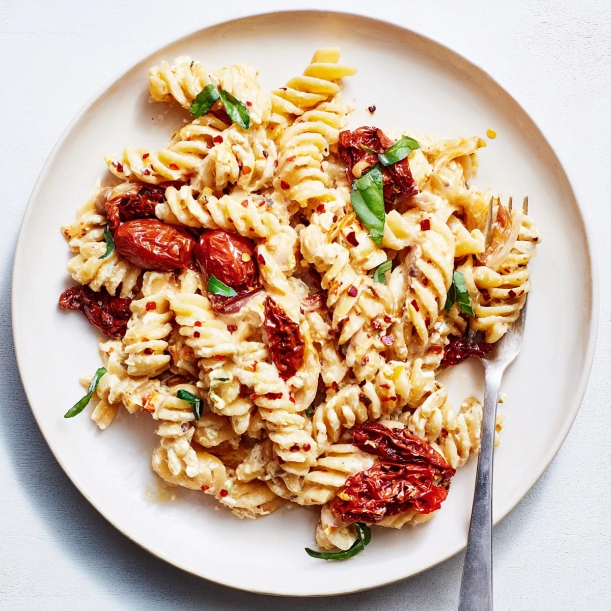 Creamy Baked Feta Pasta 2.0 with caramelized onions and sun-dried tomatoes joins perfectly tender pasta. 