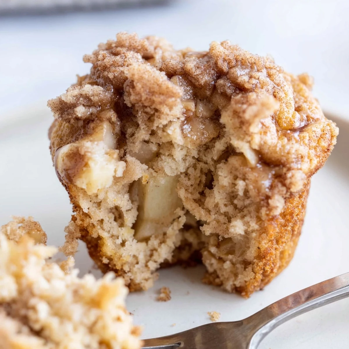 Golden brown cinnamon spiced apple muffins, bursting with juicy apples and warm flavors.
