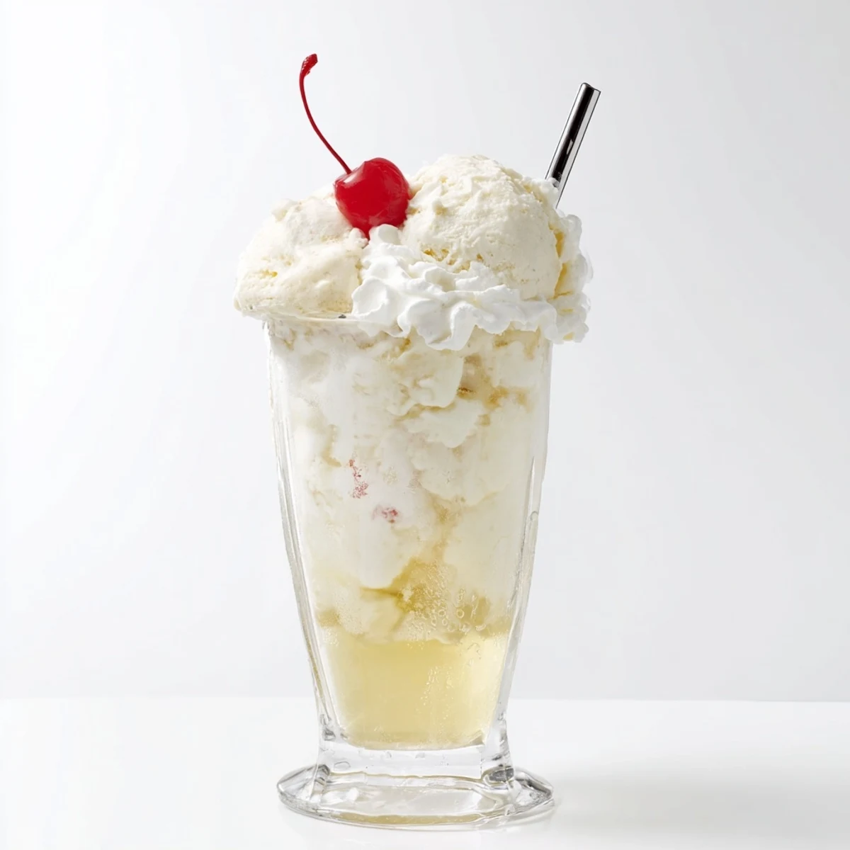 Homemade cream soda float with vanilla ice cream, bubbly, refreshing, and beautifully layered in a tall glass.