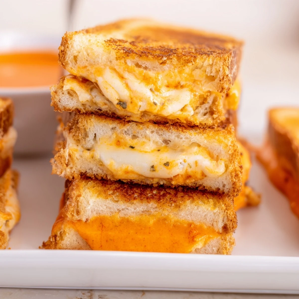 Warm, bubbly Easy Tomato Soup & Grilled Cheese Casserole Bake, topped with golden, cheesy grilled bread.