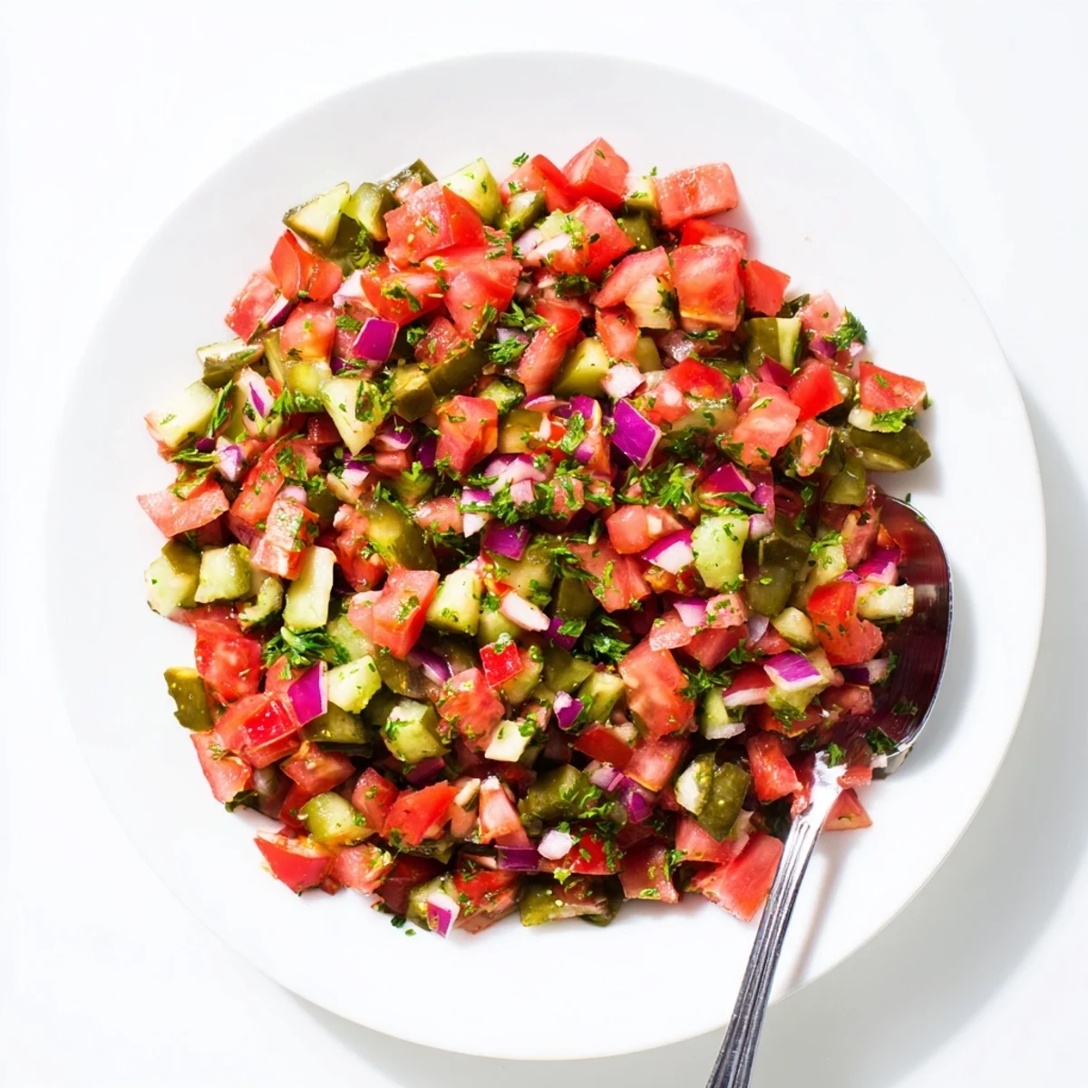 Bright red tomatoes and green cilantro shine in this zesty Pickle De Gallo Salsa, perfect appetizer.