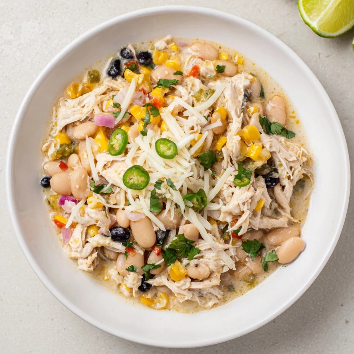 Creamy and flavorful slow cooker white chicken chili with black beans, perfect for a cozy dinner.
