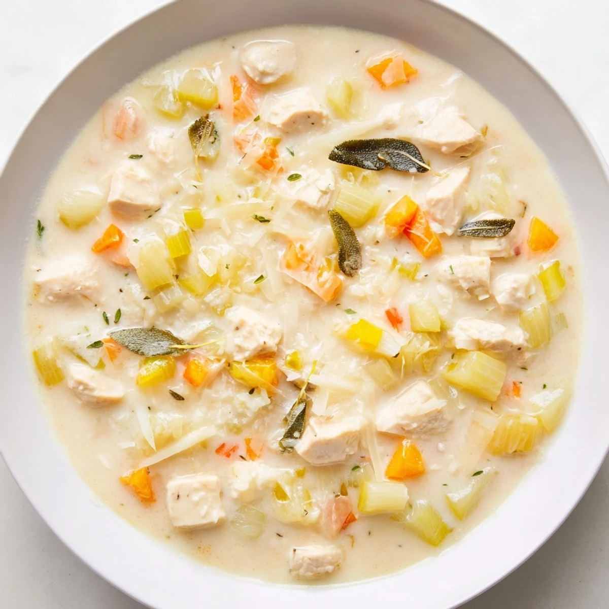 Creamy, rich Marry Me Chicken Soup with visible sun-dried tomatoes and golden browned chicken pieces.