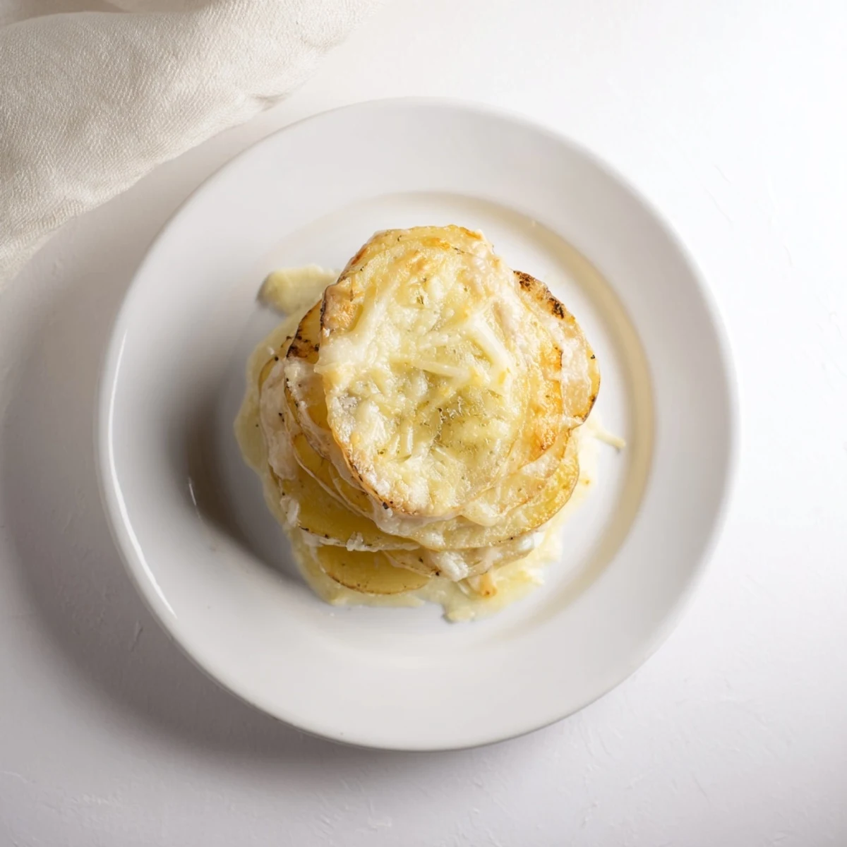 Golden brown Kombu-Infused Creamy Potato Gratin, bubbly and fragrant, ready for serving alongside dinner.