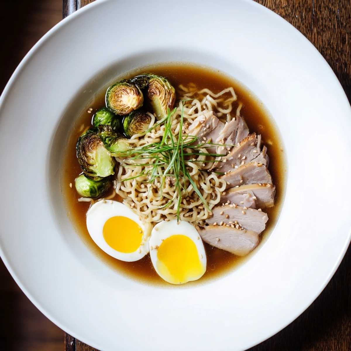 A close-up of savory Fusion Turkey Ramen, brimming with tender turkey and flavorful broth.