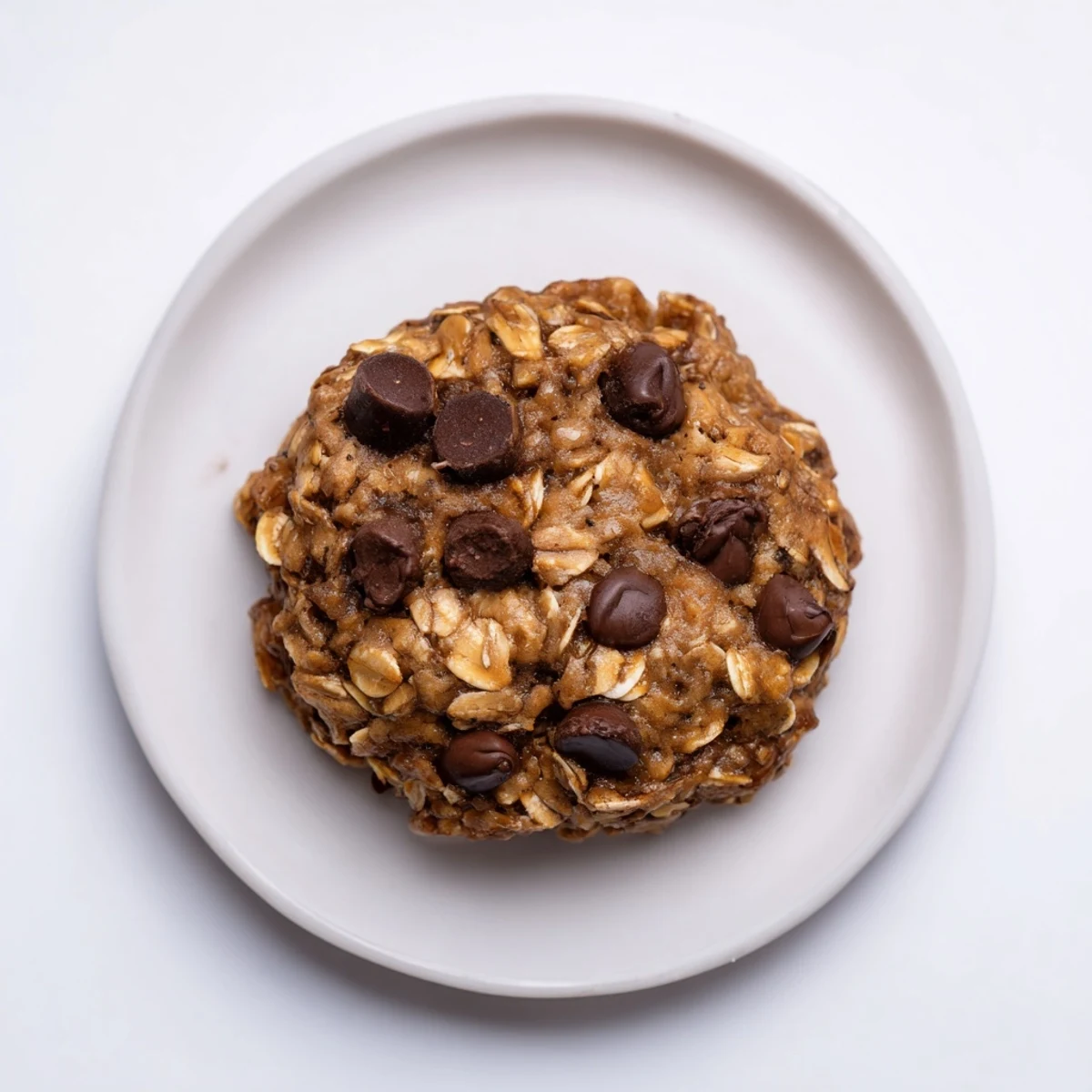 Golden, chewy Oat-Banana Chocolate Chip Cookies piled high, ready to enjoy with a glass of milk.