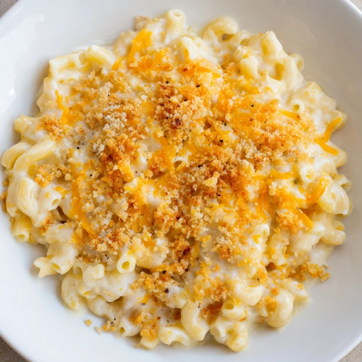 Golden, bubbly Mac & Cheese with Evaporated Milk, perfect for a comforting family dinner.