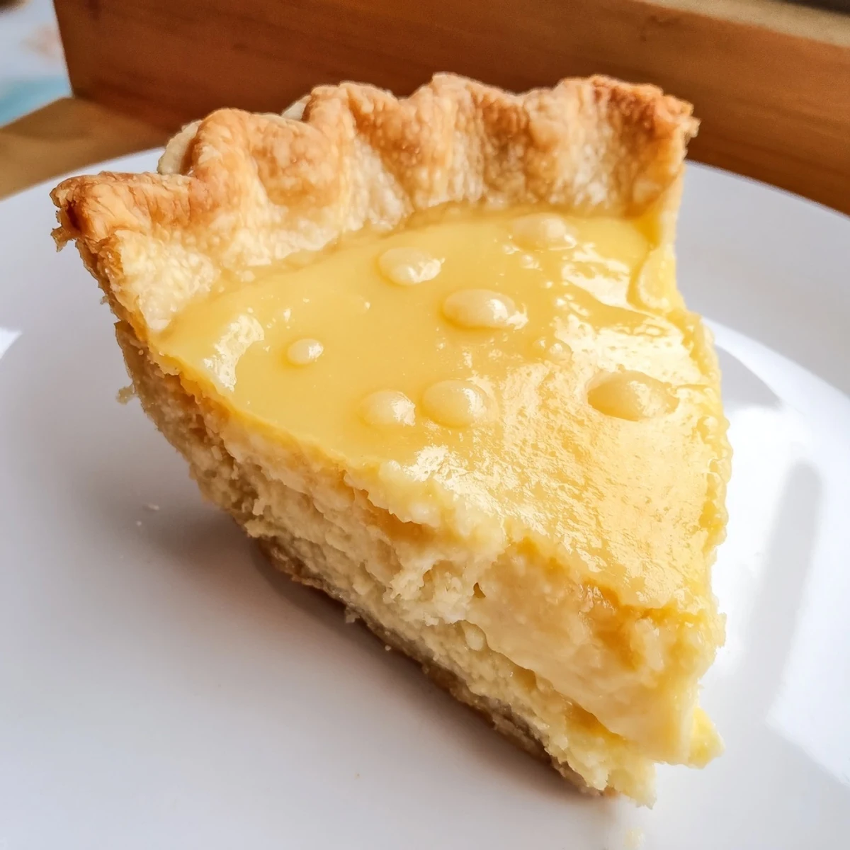 Golden-baked Water Pie, a vintage dessert with a perfectly crimped crust, ready to enjoy.