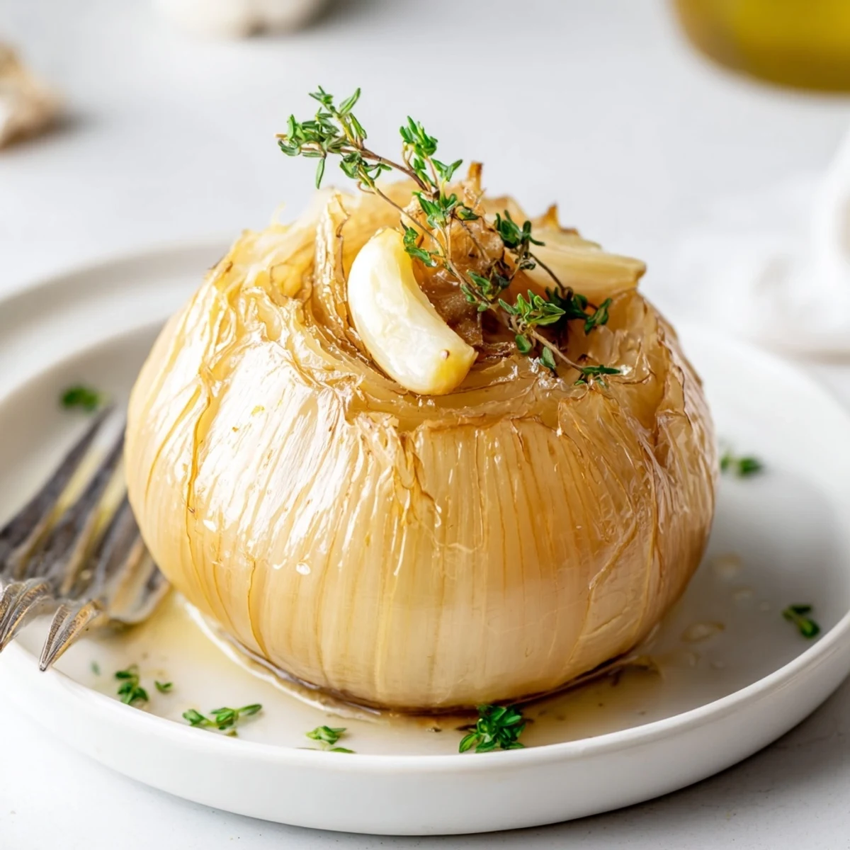 Roasted whole onion boil, tender and sweet, bubbling with butter and herbs, a perfect side.
