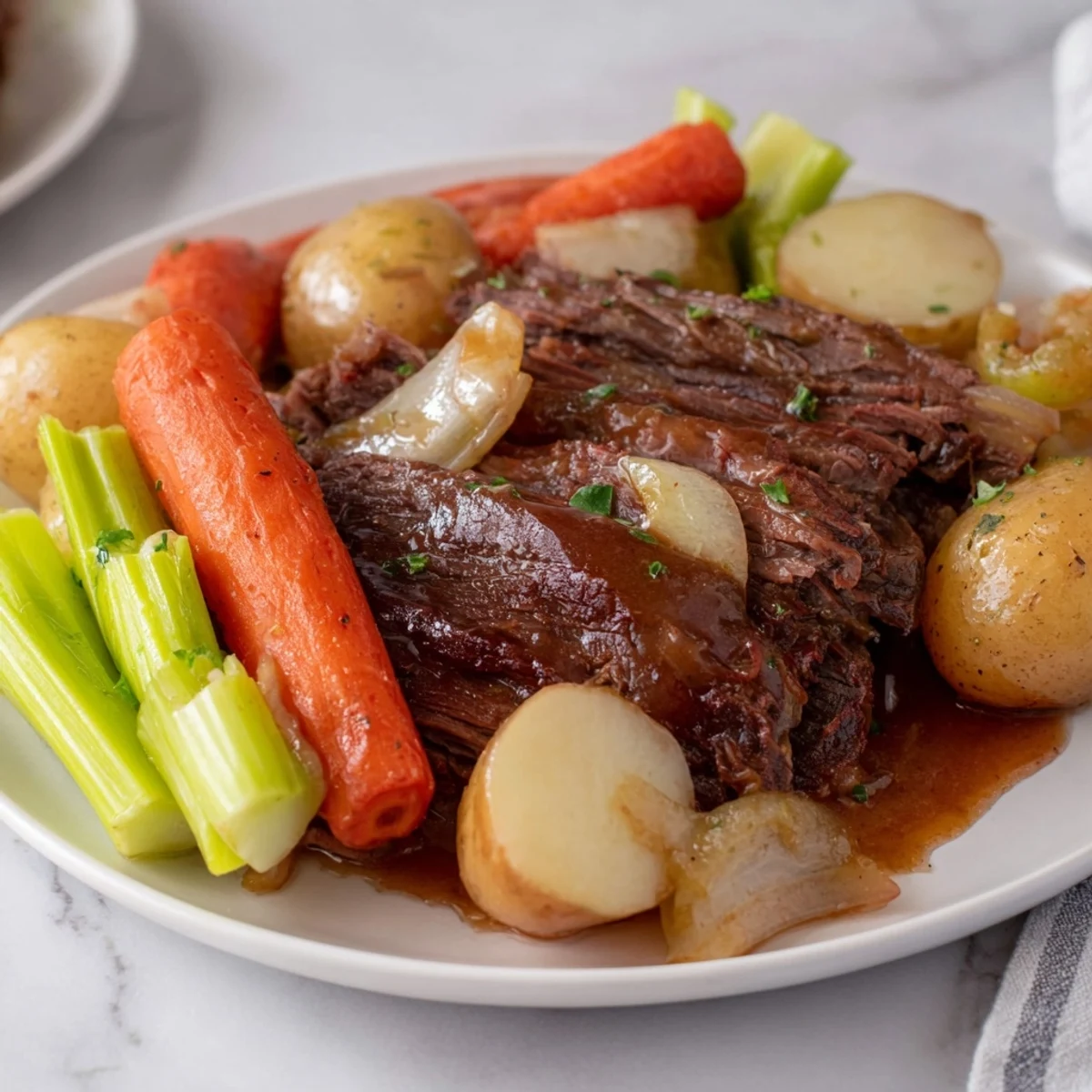Delicious Pickle Brine Pot Roast, cooked until falling apart, perfect for a cozy Sunday dinner.