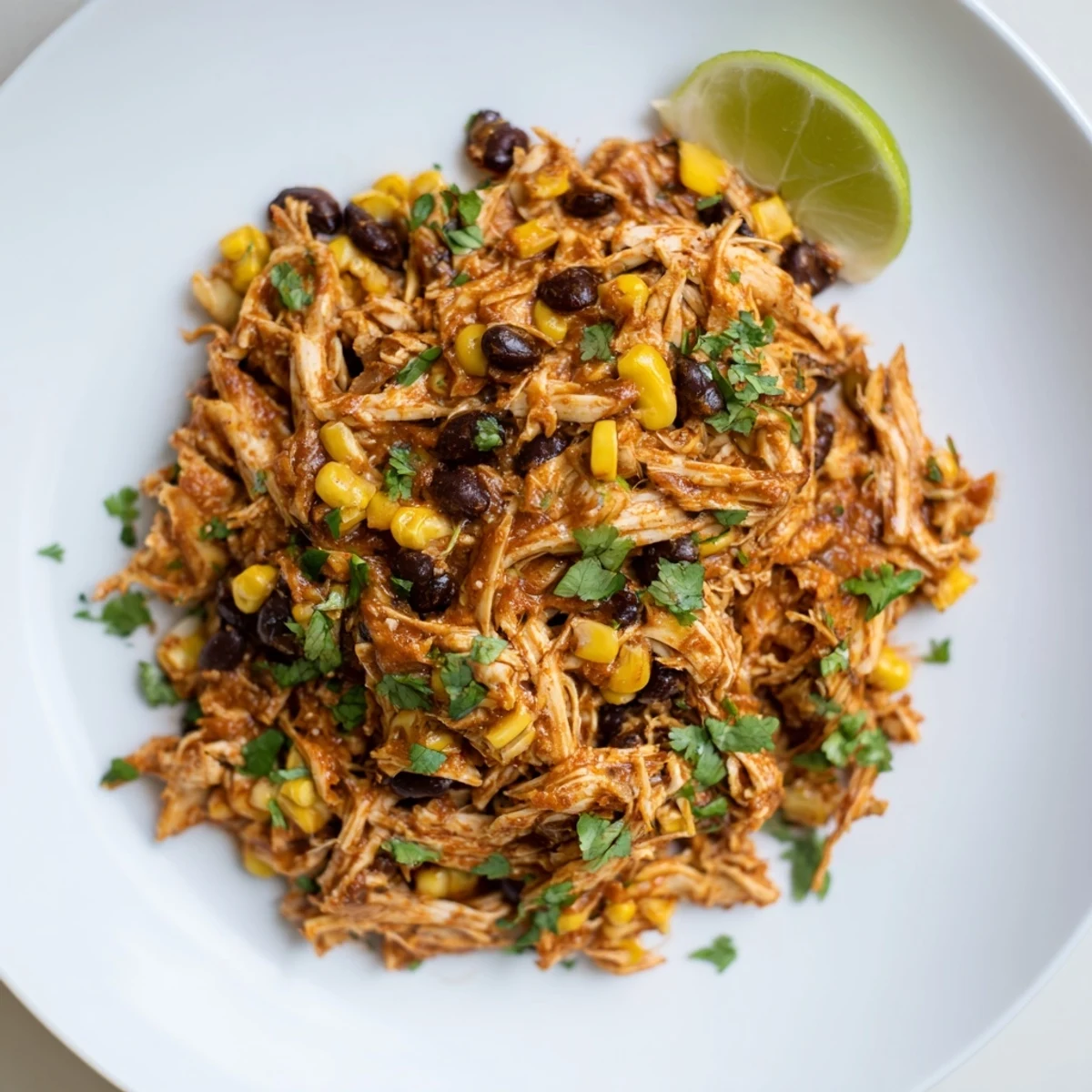 Perfect for busy weeknights: A close-up of slow cooker salsa chicken, smoky flavors and juicy texture.